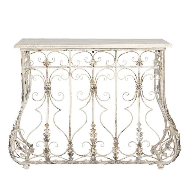 50433 Side Table 126x44x96 cm White Iron Wood Rectangle Console Table