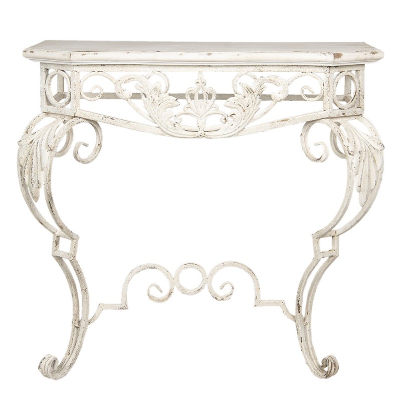 50435 Side Table 86x44x81 cm White Iron Wood Rectangle Console Table