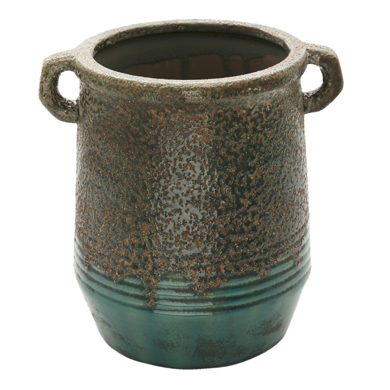 6CE1333 Vase Ø 16x19 cm Green Ceramic Round Decorative Vase