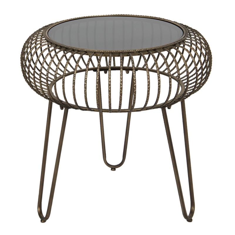 5Y0817 Side Table Ø 48x47 cm Brown Iron Glass Round