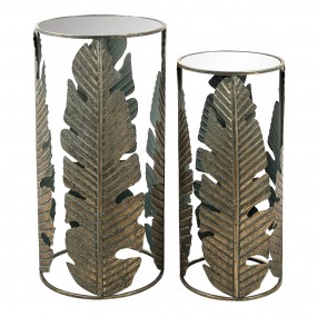 25Y3474 Side Table Set of 2 Copper colored Metal Glass Leaves Round Plant Table