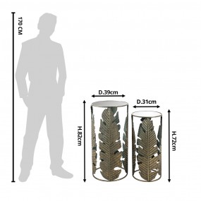 25Y3474 Tavolino set di 2 Color rame Metallo Vetro Foglie   Rotondo Tavolo per piante