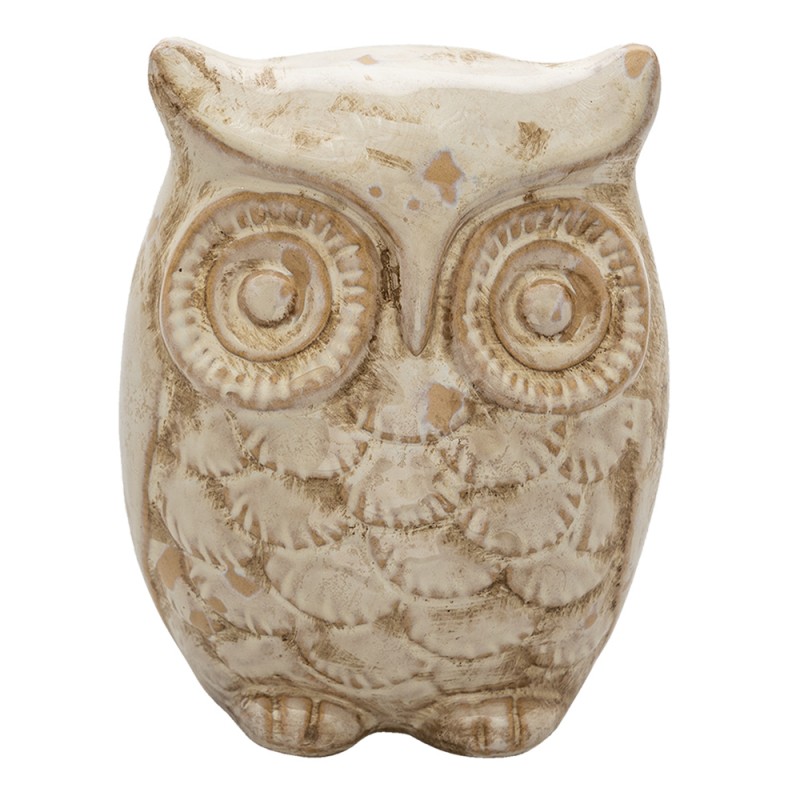 6CE1334 Figurine Owl 17 cm Beige Ceramic Home Accessories