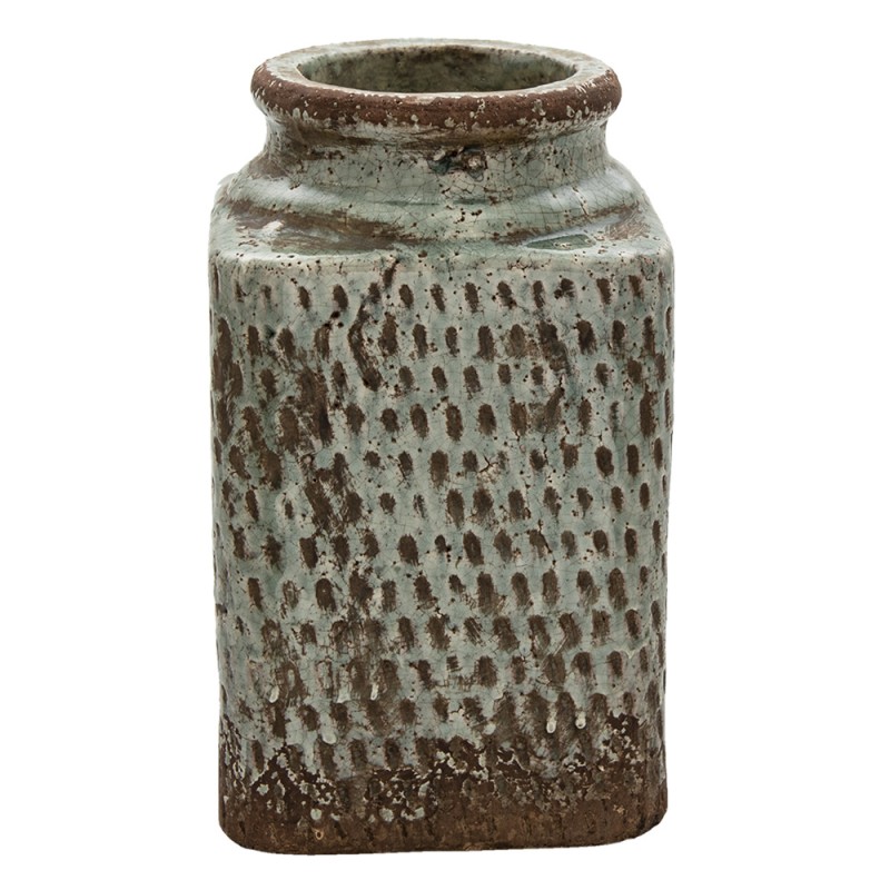 6TE0382 Vase 16x16x27 cm Grey Terracotta Square Decorative Vase