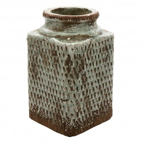 26TE0382 Vase 16x16x27 cm Gris Terre cuite Carré Vase de décoration