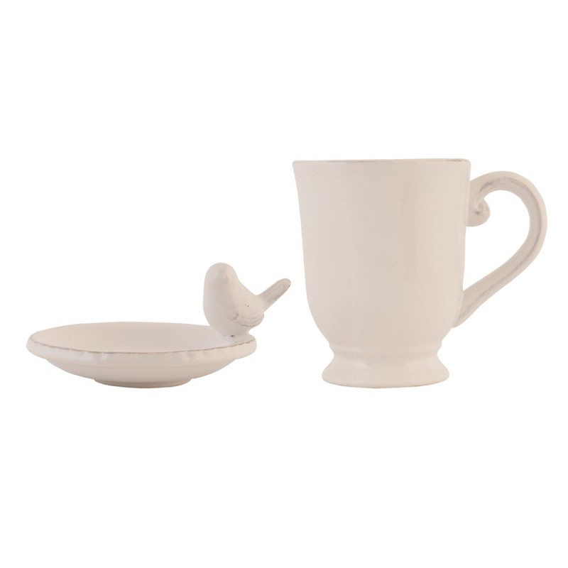 6CE0373 Mug 300 ml Beige Ceramic Bird Round Tea Mug