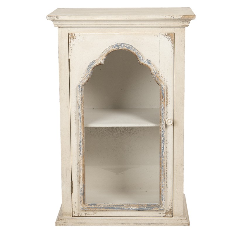 5H0446 Wall Cabinet 56x36x85 cm White Wood Glass Rectangle Storage Cabinet