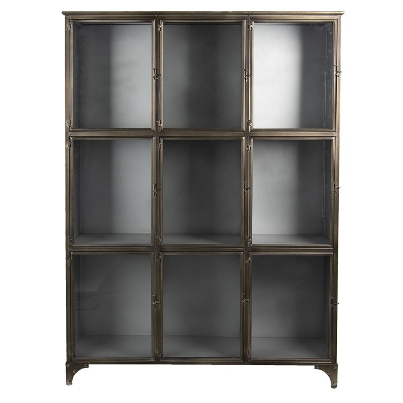 5Y0757 Display Cabinet 109x35x154 cm Brown Iron Glass Rectangle Storage Cabinet