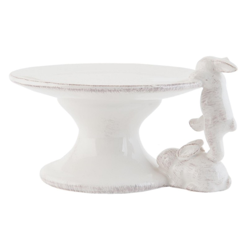 6CE0450 Vassoio per torte su piede 16x14x9 cm Bianco Ceramica Lepre Rotondo Alzatina