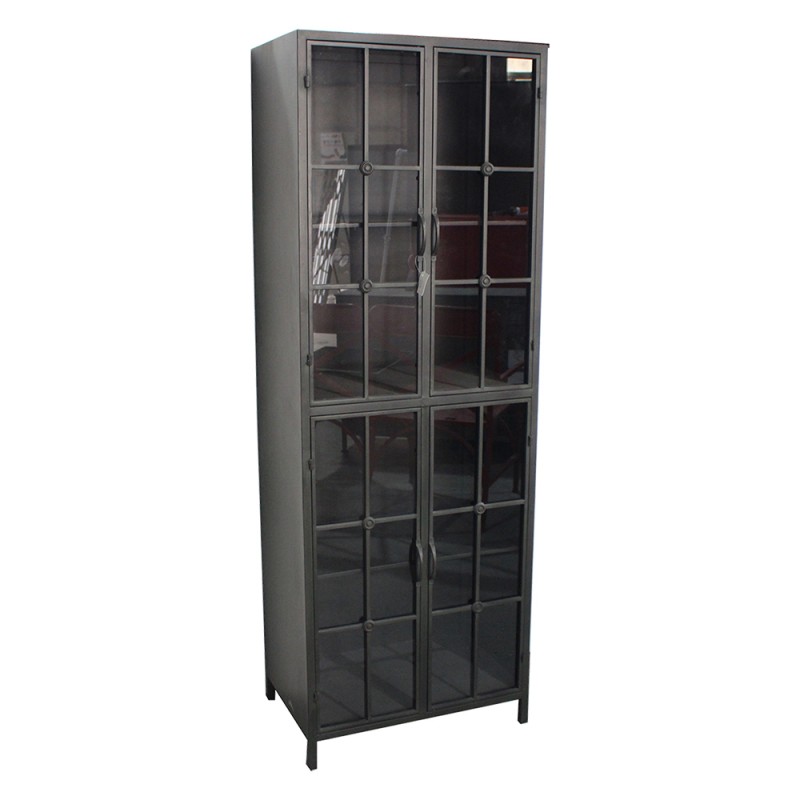 5CCM0244 Display Cabinet 60x43x171 cm Black Metal Glass Rectangle Bookcase