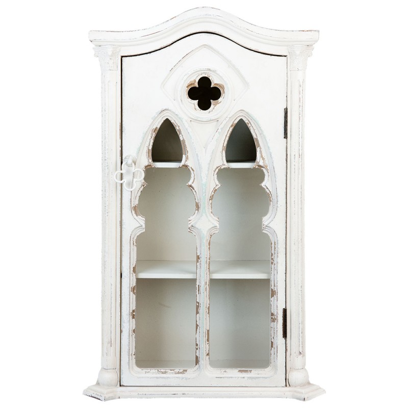 5H0272 Wall Cupboard 49*22*79 cm White Wood Glass Rectangle