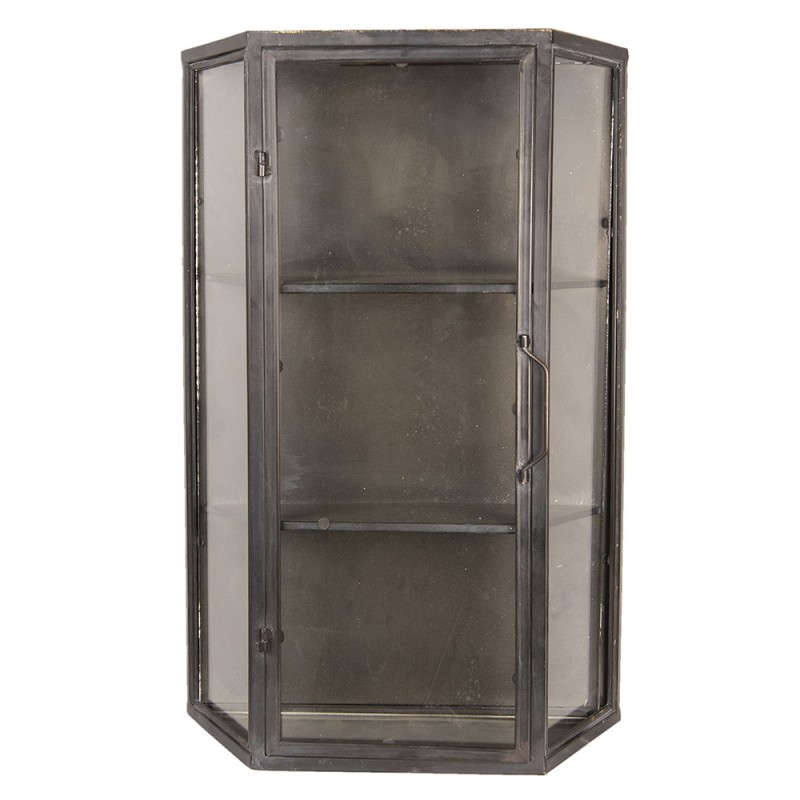 5Y0620 Wall Cabinet 49x19x75 cm Brown Metal Glass Rectangle Storage Cabinet