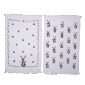 2CTSETREB Guest Towel Set of 2 40x66 cm White Brown Cotton Rabbit Toilet Towel