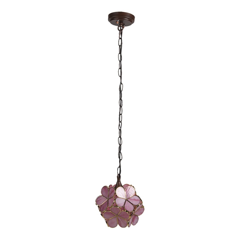 5LL-6093 Hanglamp Tiffany  21x21x17/90 cm  Roze Geel Glas Bloemen Hanglamp Eettafel