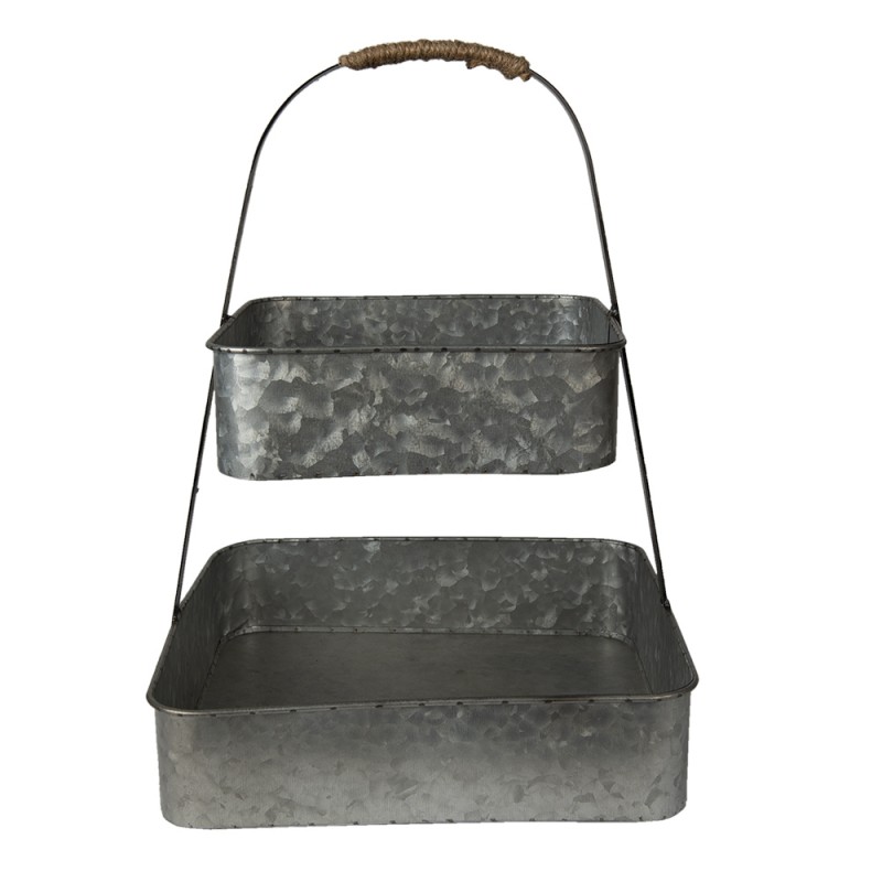 6Y4864 2-Tiered Stand 30x42 cm Grey Iron Fruit Bowl Stand