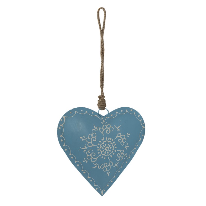 6Y5269 Pendentif Coeur 16 cm Bleu Fer Ornement de Noël