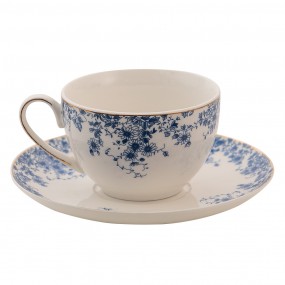 2BFLKS Cup and Saucer 220 ml Blue Porcelain Flowers Tableware