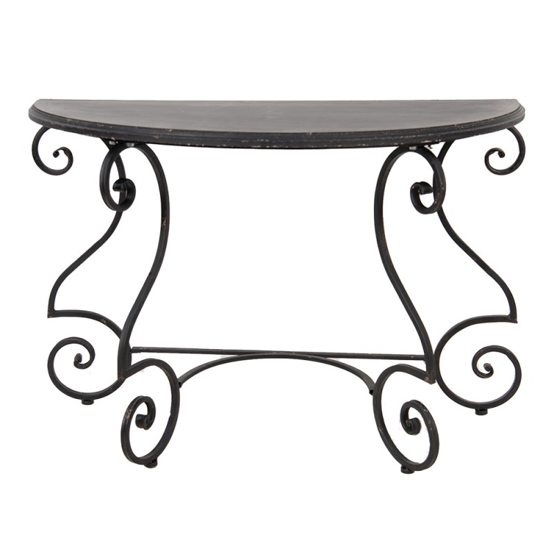50600 Side Table 117x56x79 cm Black Metal Wood Semicircle Console Table