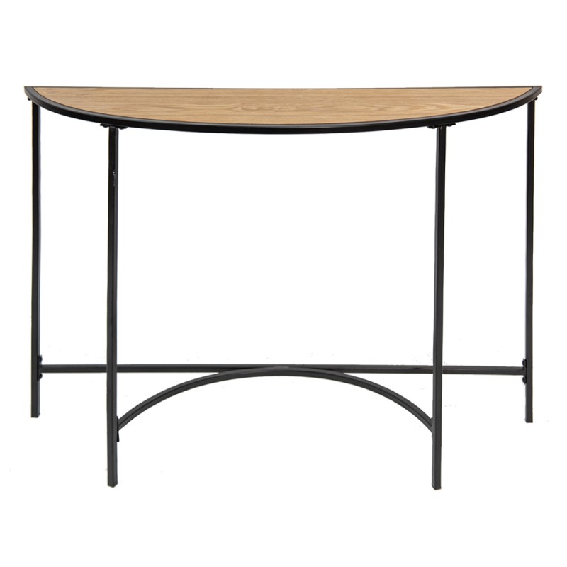50669 Side Table 120x31x81 cm Black Brown Iron Wood Semicircle Console Table