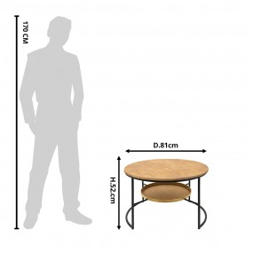 250676 Coffee Table Ø 81x52 cm Brown Black Wood Iron Side Table