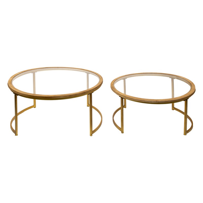 50678 Coffee Table Set of 2 Brown Glass Wood Side Table