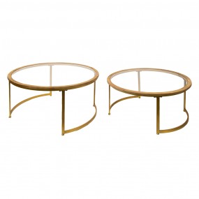 250678 Coffee Table Set of 2 Brown Glass Wood Side Table