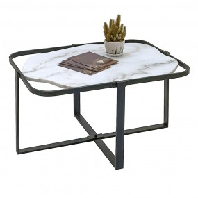 250681 Coffee Table 86x68x45 cm Black White Iron Side Table
