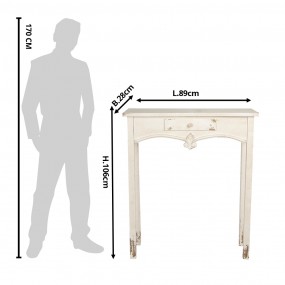 25H0441 Side Table 89x28x106 cm White Wood Rectangle Console Table