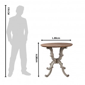 25H0487 Side Table Ø 80x80 cm Beige Brown Wood Side Table