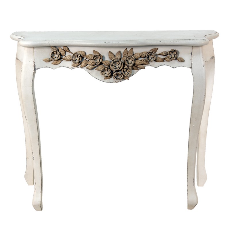 5H0531 Side Table 101x39x80 cm White Beige Wood Flowers Console Table