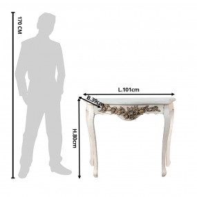 25H0531 Side Table 101x39x80 cm White Beige Wood Flowers Console Table