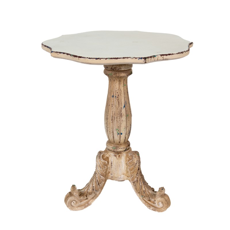 5H0545 Side Table Ø 70x81 cm White Beige Wood Round