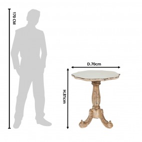 25H0545 Side Table Ø 70x81 cm White Beige Wood Round