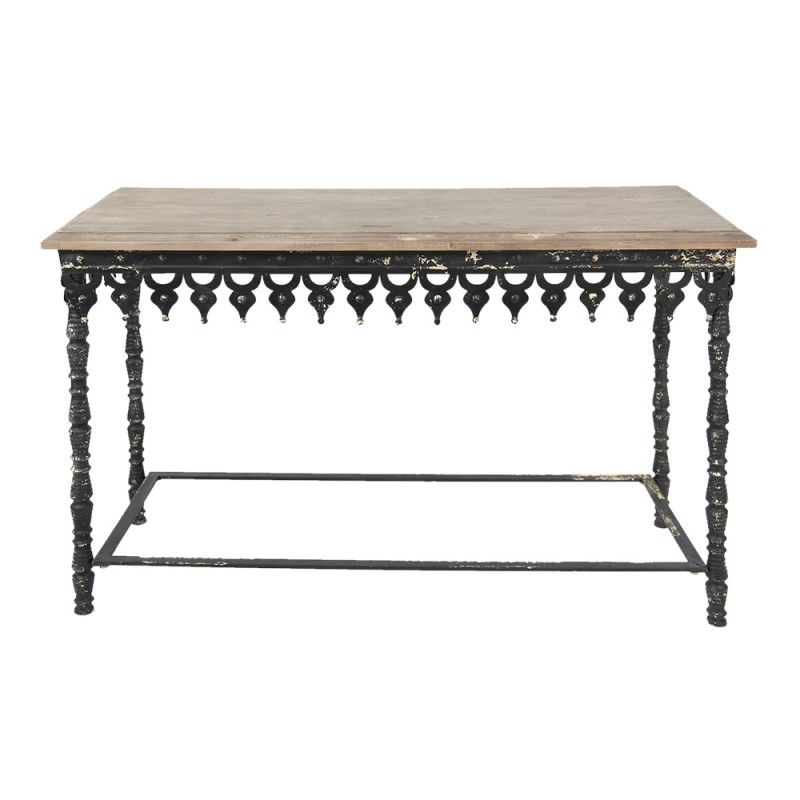 5Y0958 Side Table 121x45x81 cm Black Brown Iron Wood Rectangle Console Table