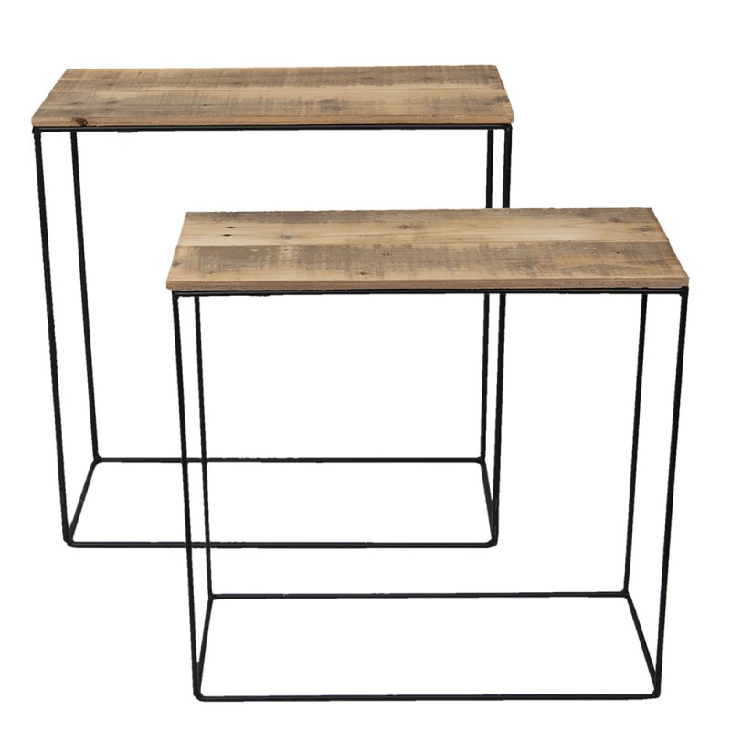 50307 Side Tables Set of 2 65 cm en 56 cm Brown Wood Iron Rectangle Console Table