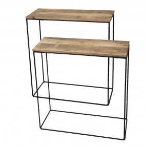250307 Side Tables Set of 2 65 cm en 56 cm Brown Wood Iron Rectangle Console Table