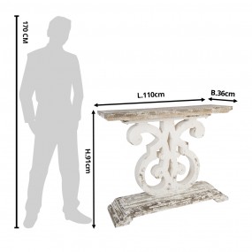 25H0235 Side Table 110x36x91 cm White Wood Rectangle Console Table