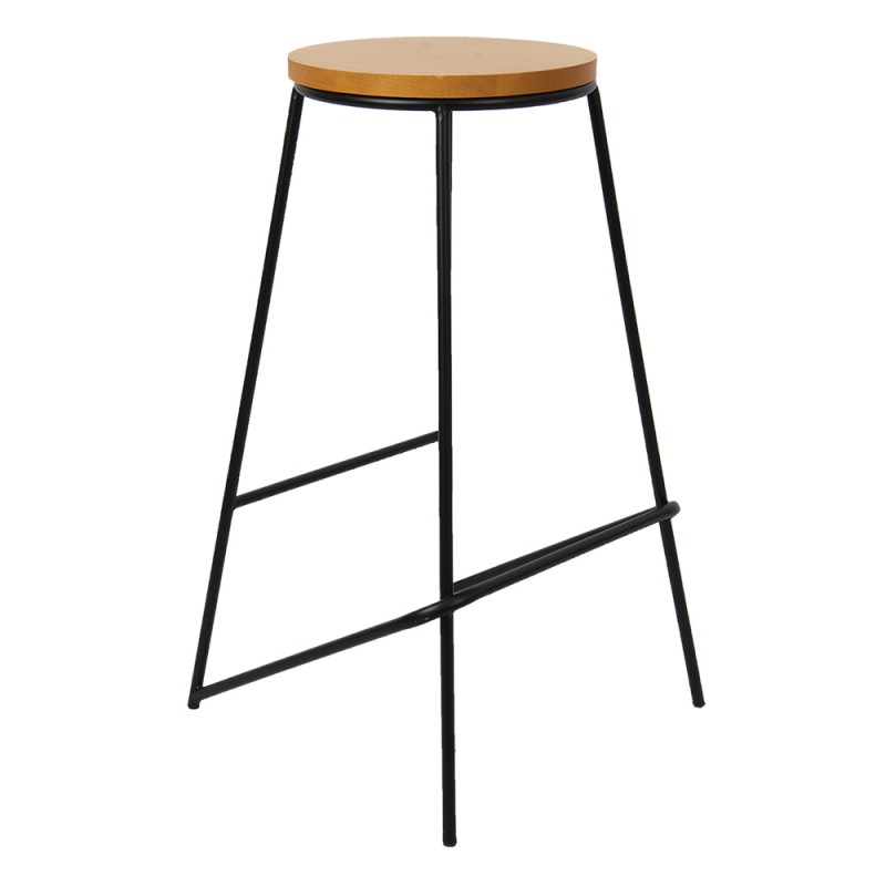 50542 Bar Stool 40x40x71 cm Black Iron Wood Round Foot stool