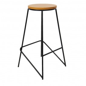 250542 Bar Stool 40x40x71 cm Black Iron Wood Round Foot stool
