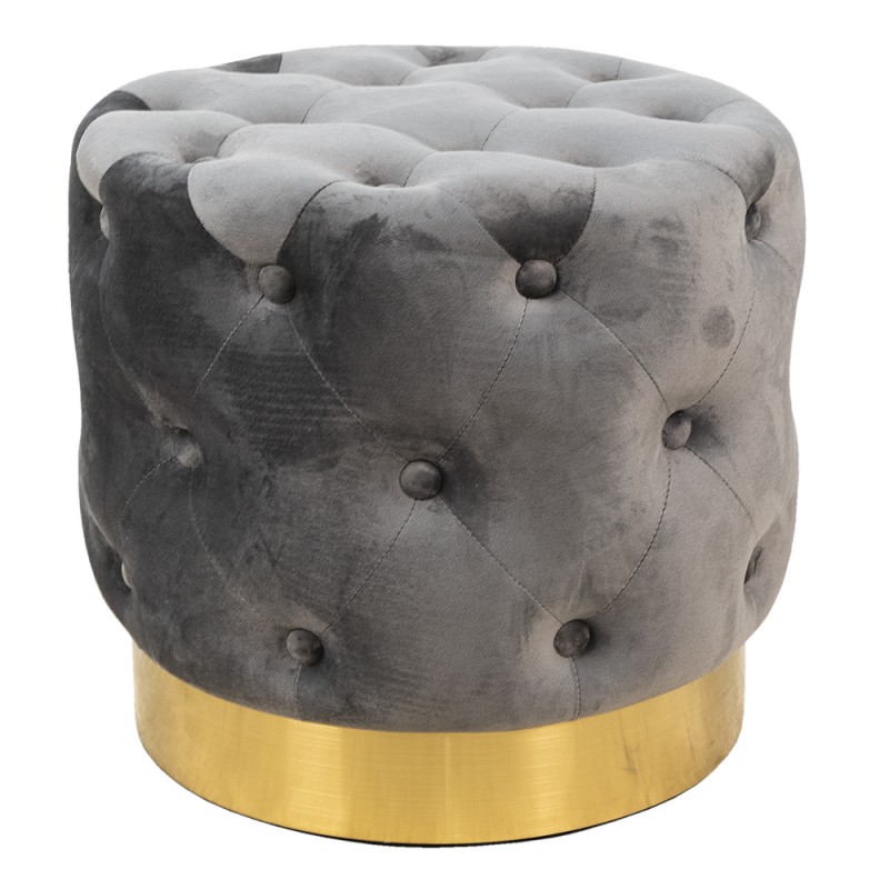 64962G Pouf Ø 45x40 cm Grigio Velluto Metallo Rotondo Sgabello