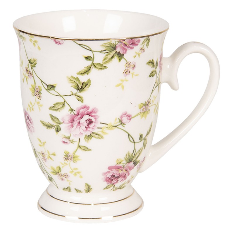 6CE0833 Mug 200 ml White Porcelain Flowers Round Coffee Mug