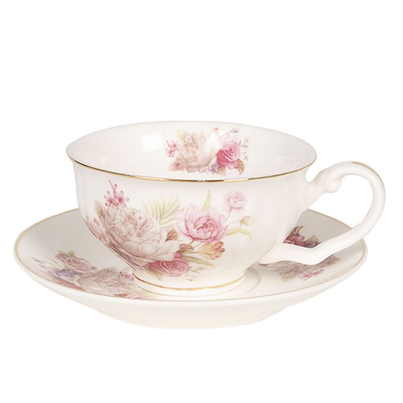 6CE0835 Cup and Saucer 125 ml White Porcelain Flowers Round Tableware