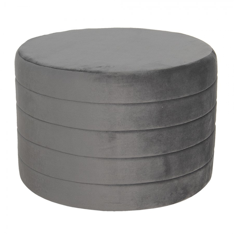 50499G Pouf Ø 60x40 cm Grigio Legno Tessuto Rotondo Sgabello