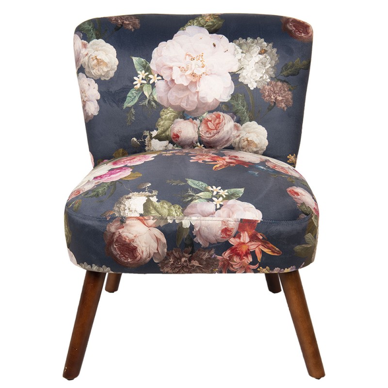 50344 Fauteuil 51x61x77 cm Gris Beige Bois Textile Fleurs Rectangle Chaise de salon