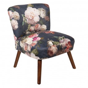 250344 Armchair 51x61x77 cm Grey Beige Wood Textile Flowers Rectangle Living Room Chair