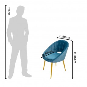 250552PE Chaise de salle à manger 58x65x85 cm Bleu Fer Textile Chaise