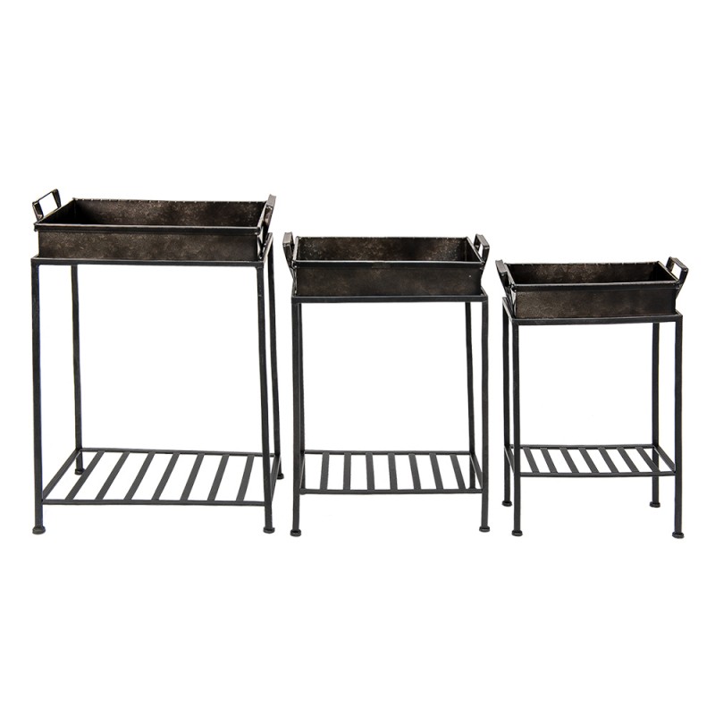 5Y1072 Plant Stand Set of 3 Black Iron Plant Table