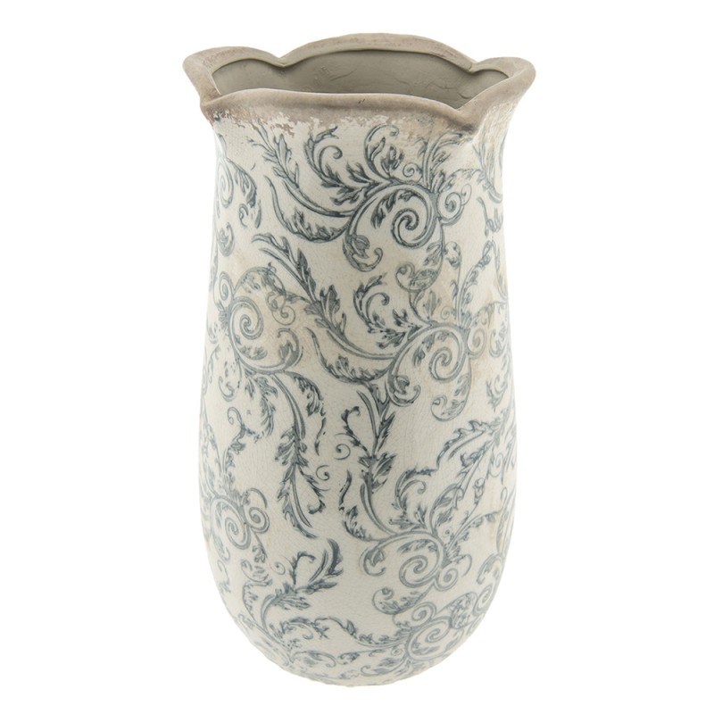 6CE0871 Vase Ø 14x28 cm Beige Gris Céramique Fleurs