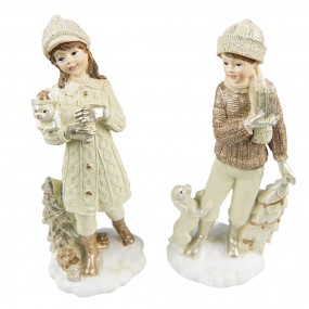 26PR4794 Figurine Set de 2 Enfants 22 cm Beige Polyrésine