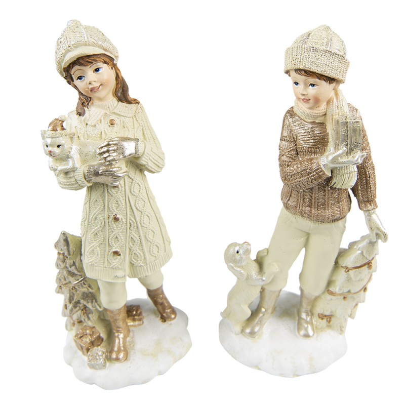 6PR4794 Figurine Set de 2 Enfants 22 cm Beige Polyrésine